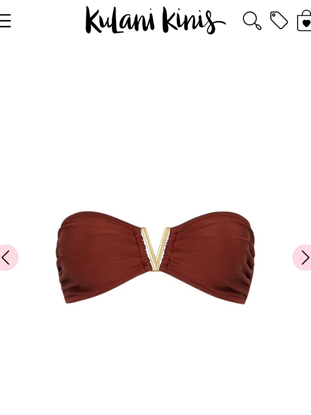 Nwt Kulani Kinis Cinnamon Bandeau Bikini Top With Gold V Accent